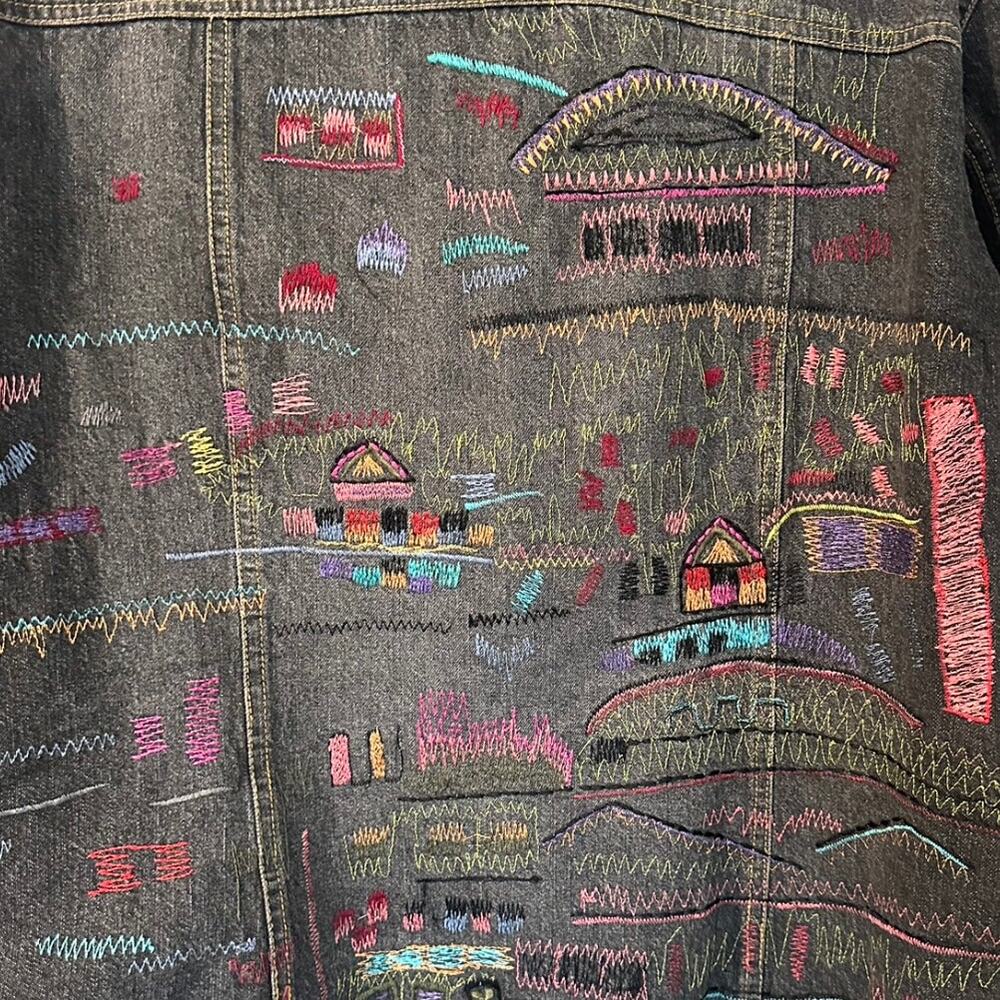 Chico’s Oversized Embroidered Black Denim Jean Jacket - Picture 11 of 12